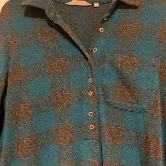 Soft Surroundings Teal and Gray Plaid Top - Picture 3 of 6